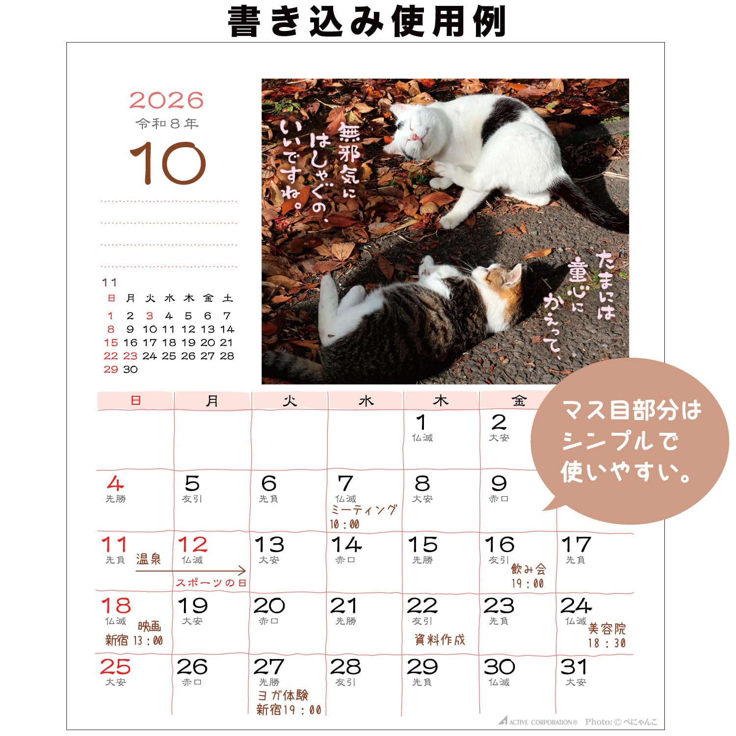 Amazon | アクティブコーポレーション 2026 カレンダー 卓上